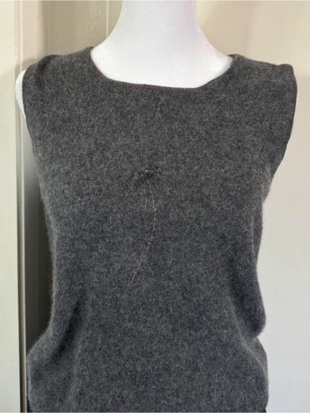 Charcoal Gray Fuzzy Knit Sleeveless Shell